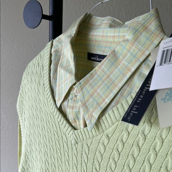 NWT Northern Isles Men's Light Green Cable Knit Sweater Vest and L/S Shirt - XL - Picture 6 of 8